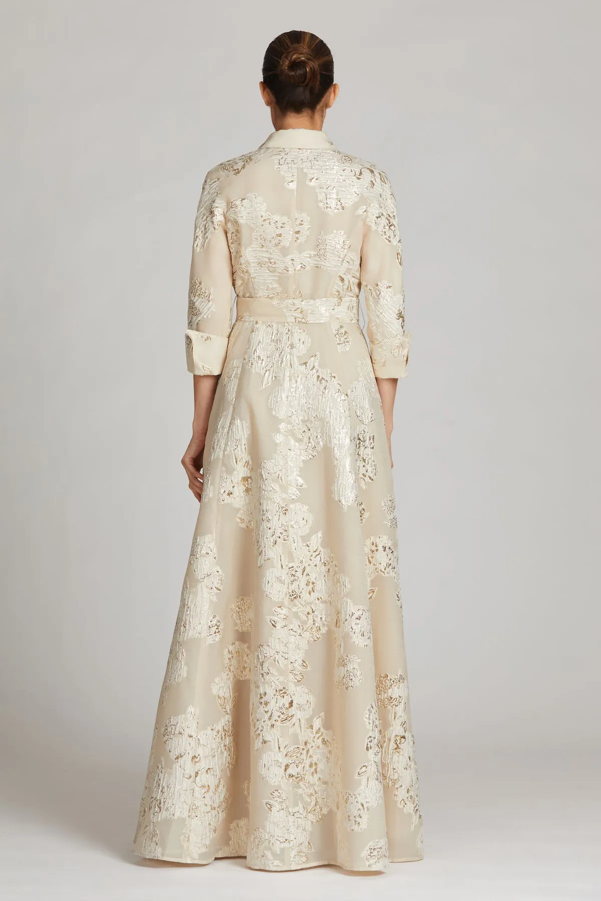 Champagne Jacquard Shirtdress Gown