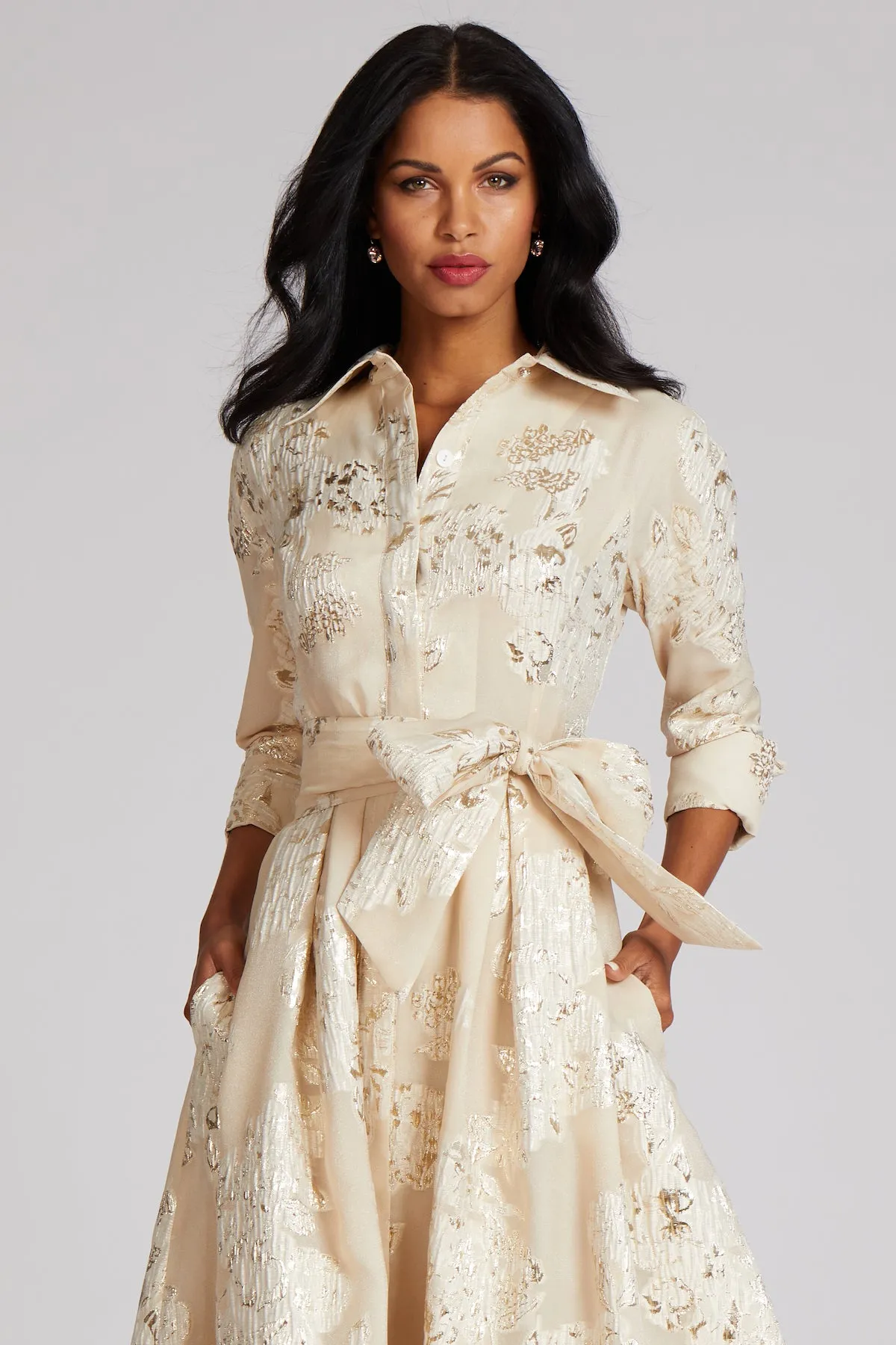 Champagne Jacquard Shirtdress Gown