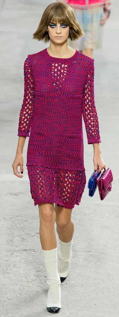 Chanel 14P 2014 Spring Crochet Navy Red Dress US 12/14/16