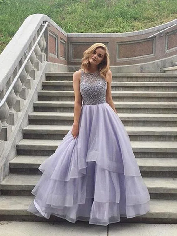 Chic Ball Gown Prom Dress Silver Tulle Cheap Party Prom Dress #ER145