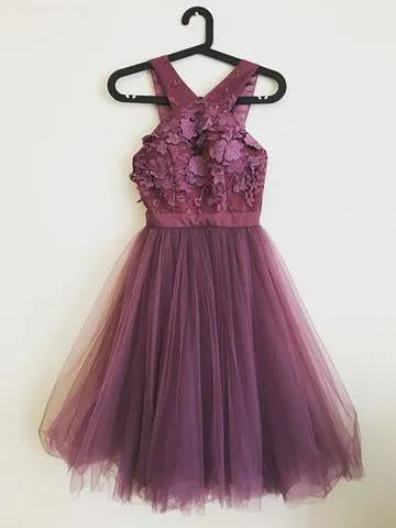 Cocktail Party Homecoming Dress Grape Lace Cheap Homecoming Dress ER183