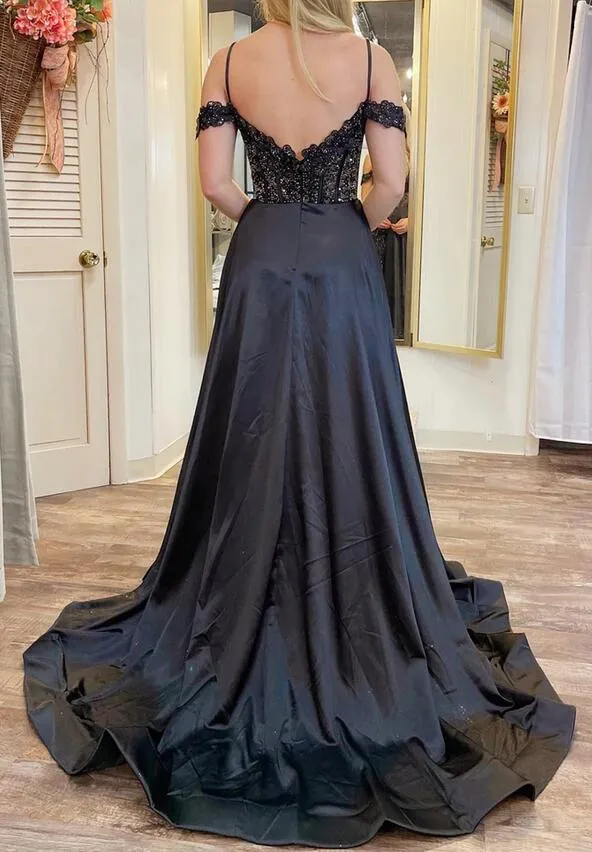 Cold-Shoulder Long Prom Dress with Appliques and Beading