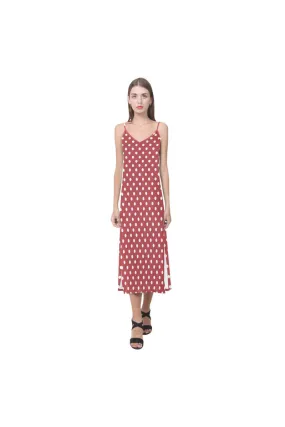 Coral Orange Polka Dot V-Neck Open Fork Long Dress(Model D18)