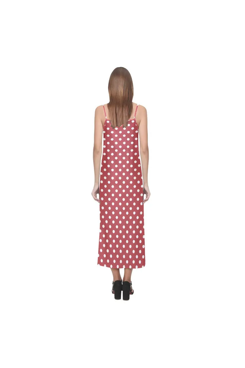 Coral Orange Polka Dot V-Neck Open Fork Long Dress(Model D18)