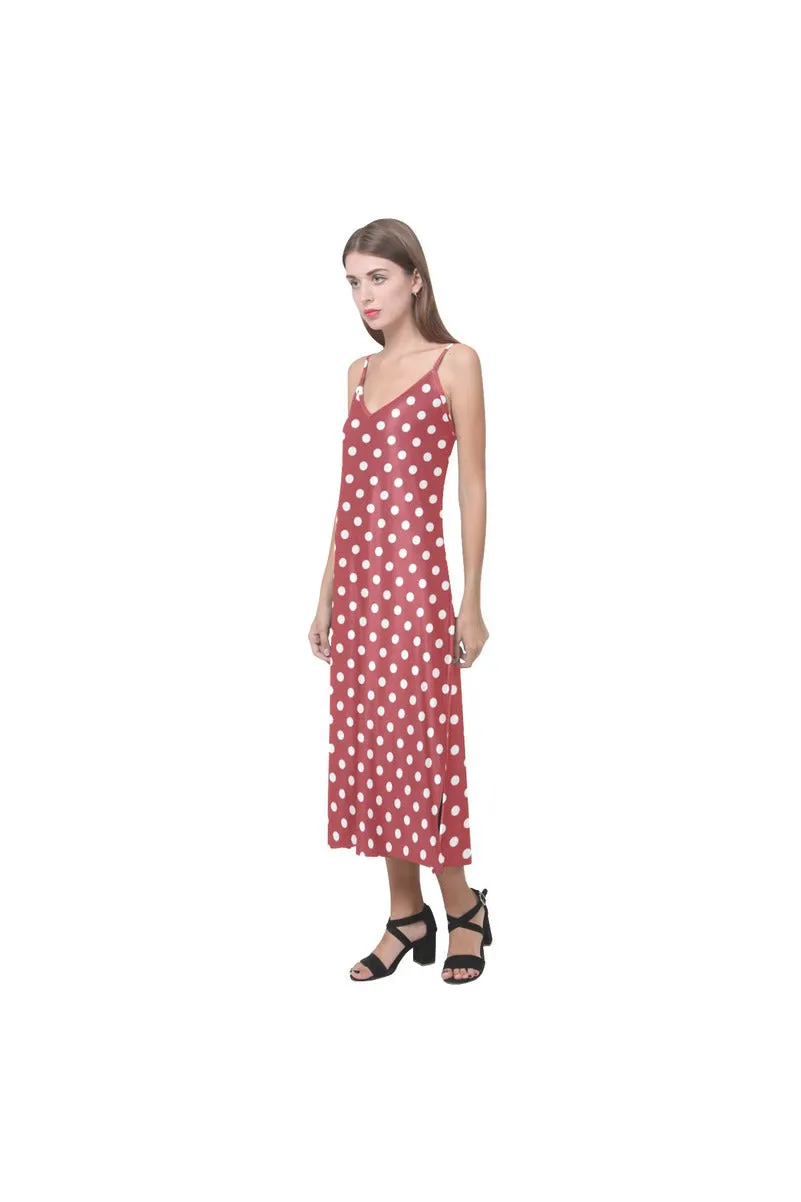 Coral Orange Polka Dot V-Neck Open Fork Long Dress(Model D18)