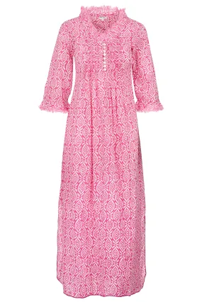 Cotton Annabel Maxi Dress in Bubblegum Pink & White