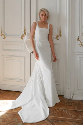 Crepe Wedding Dress Nancy with Detachable Huge Bow