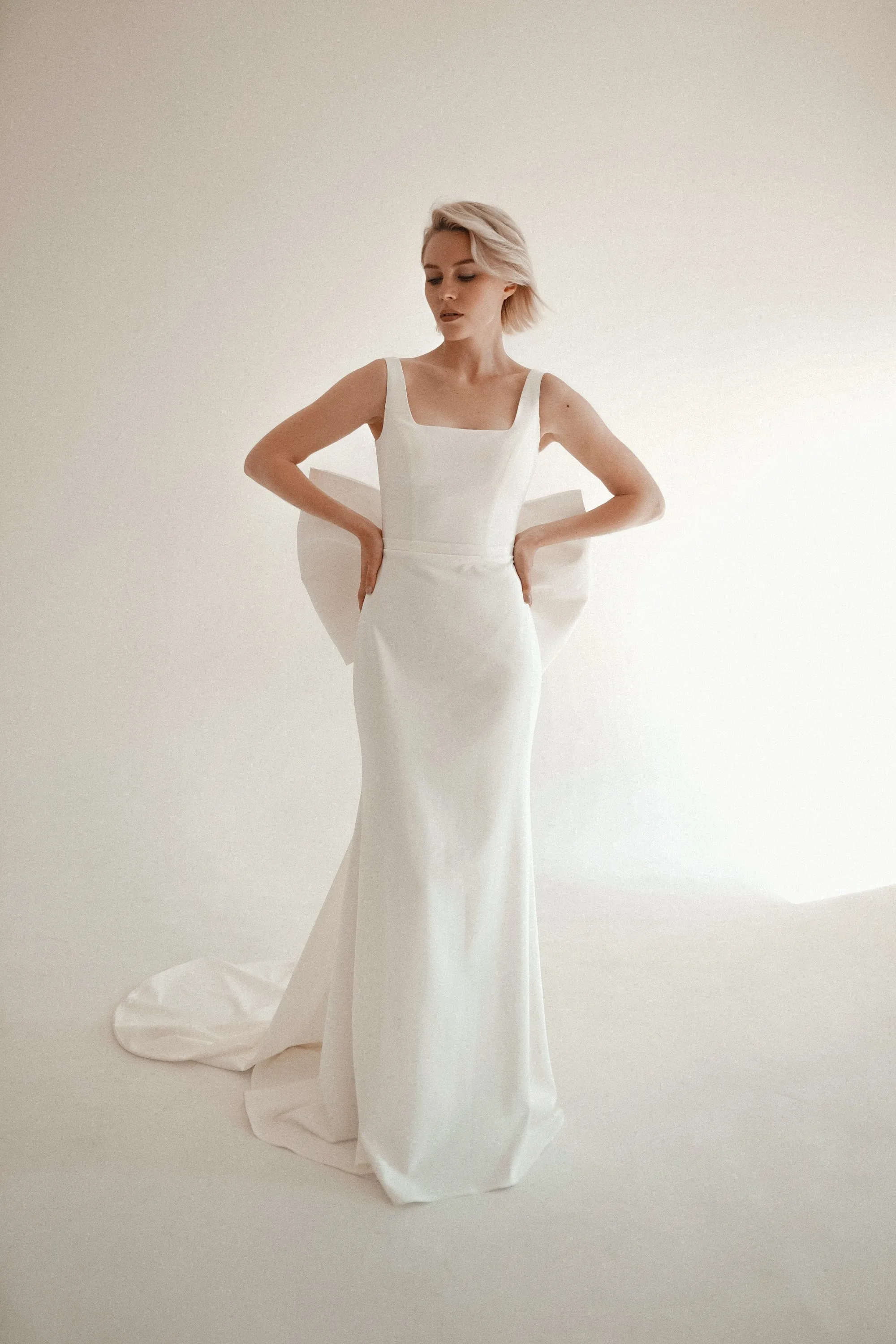 Crepe Wedding Dress Nancy with Detachable Huge Bow