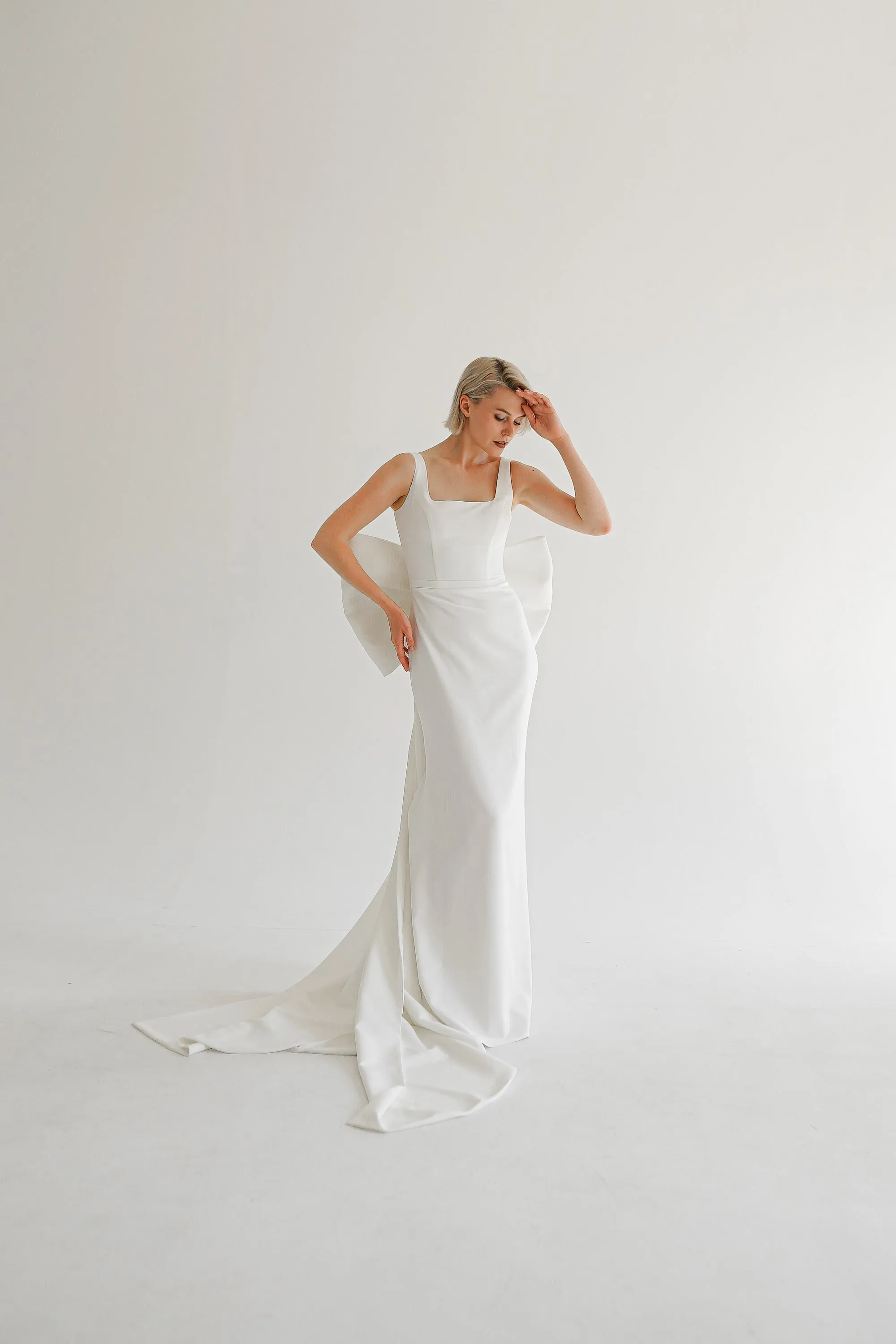 Crepe Wedding Dress Nancy with Detachable Huge Bow