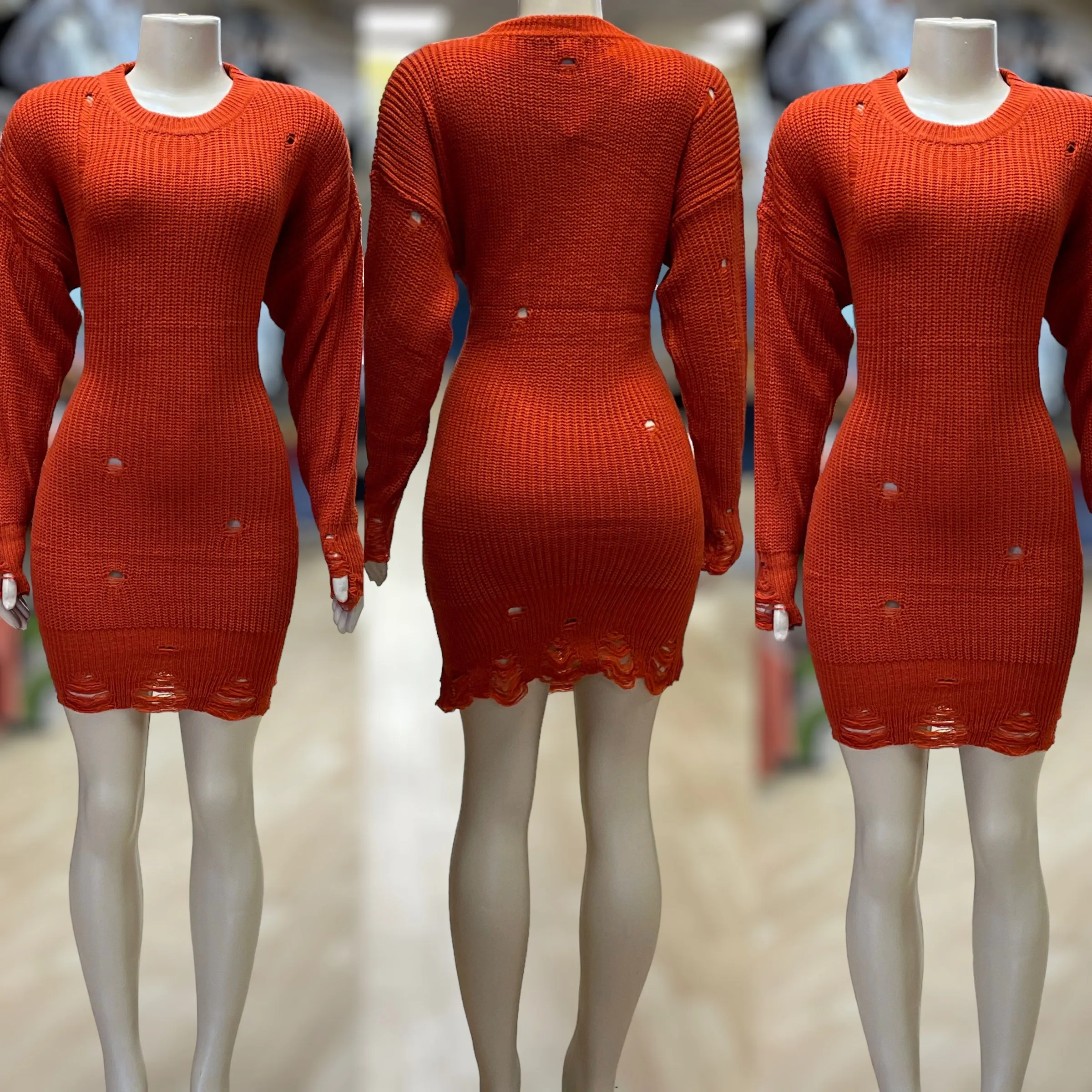 Cozy Rust D-Stress Knit Sweater Dress