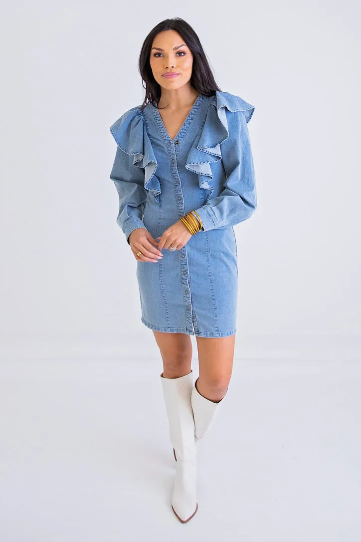 Denim Ruffle Dress