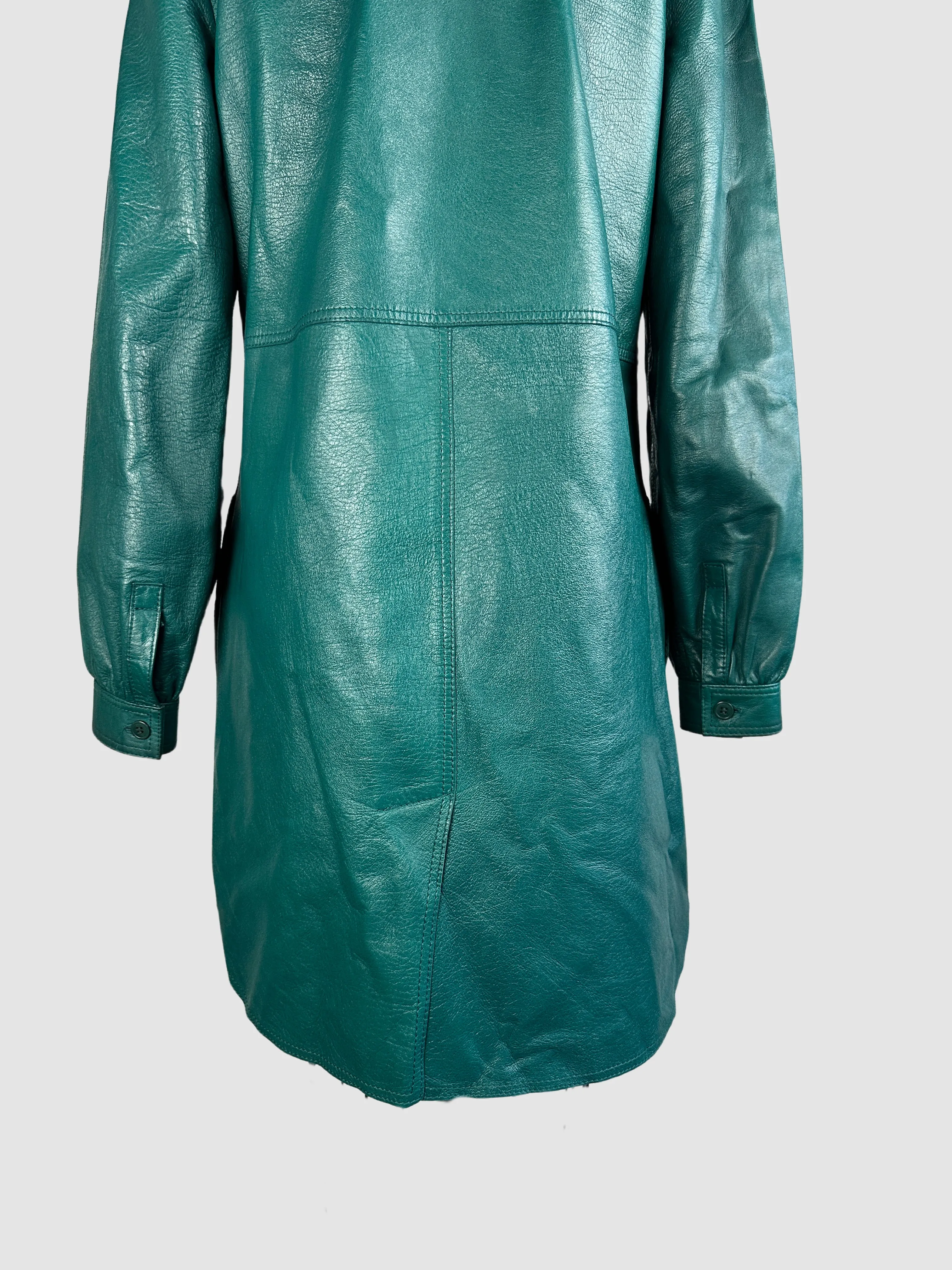 DEREK LAM Forest Green Leather Shirt Dress  Small