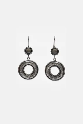 Double Circle With Line Detailing Silver Earrings