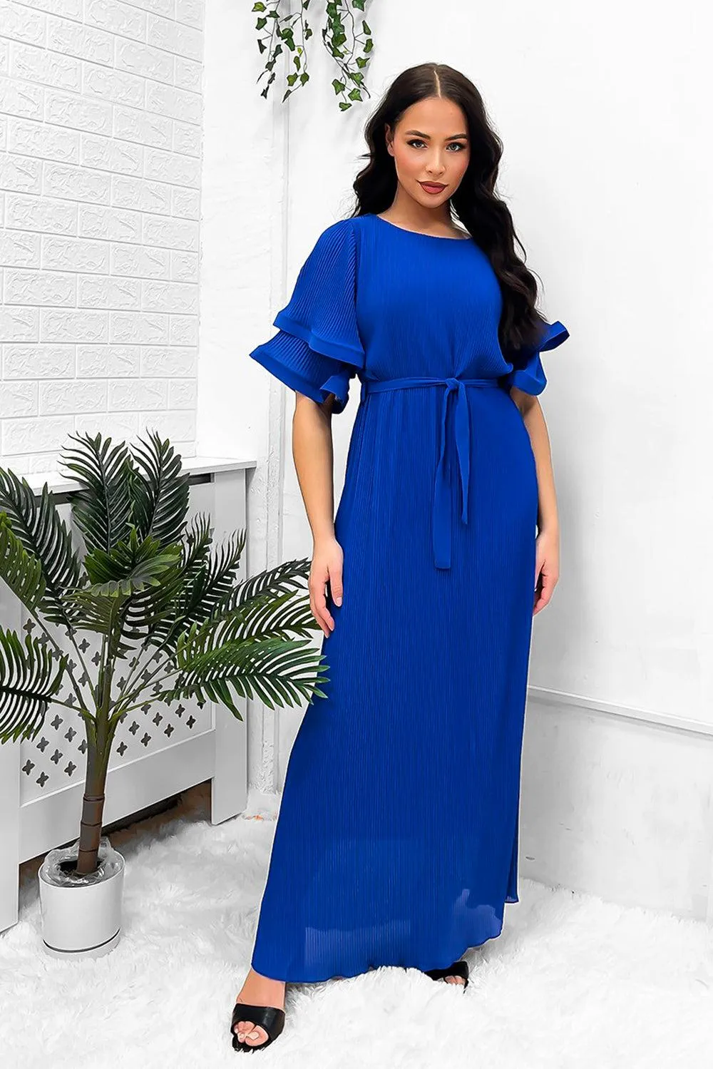 Double Short Flute Sleeve Summer Maxi Dress