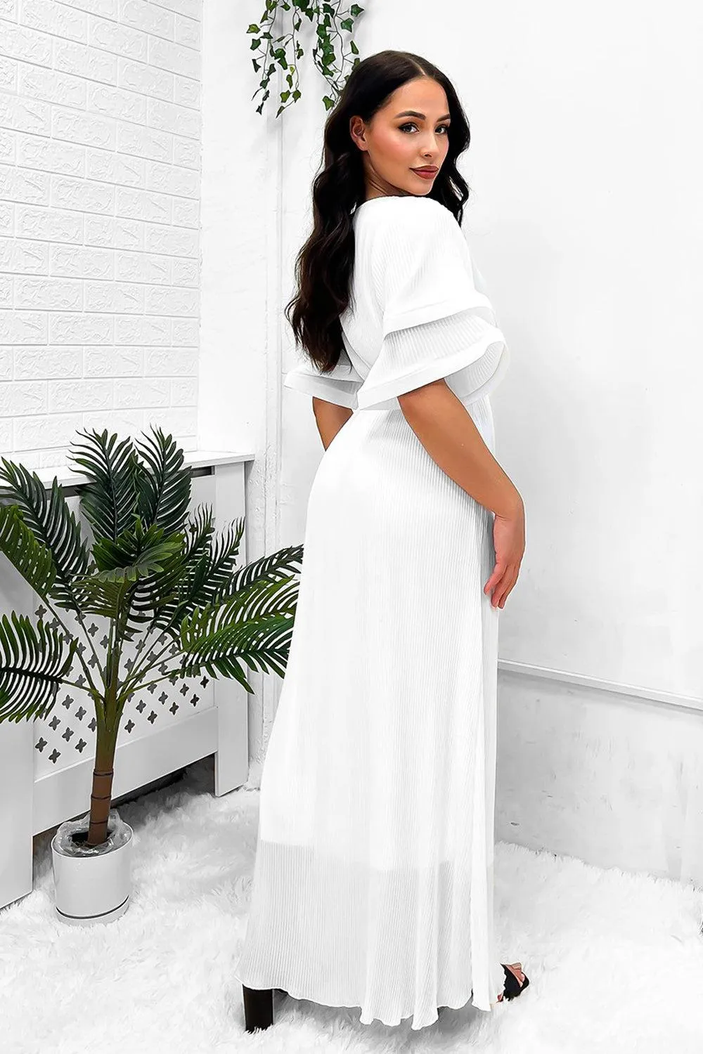 Double Short Flute Sleeve Summer Maxi Dress