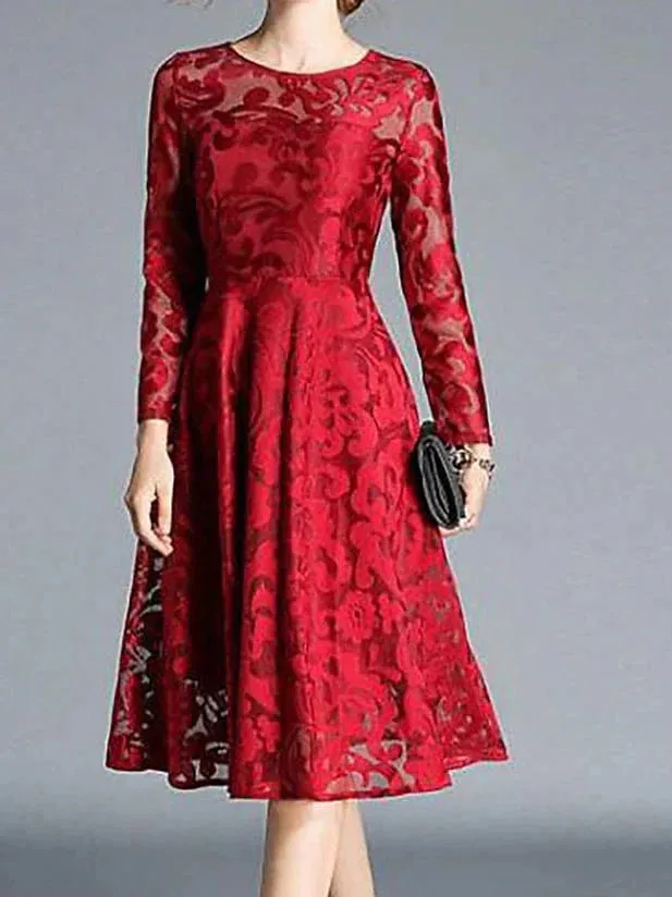 Elegant Women's Winter Lace Midi Party Dress