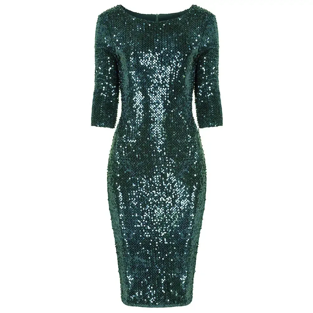 Emerald Green Velour Sequin Wiggle Dress