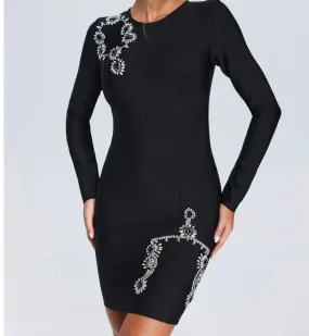 EVORA Long Sleeves Aplique Bandage Dress