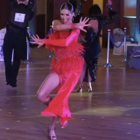 Feathered Captivating Red Latin Dress