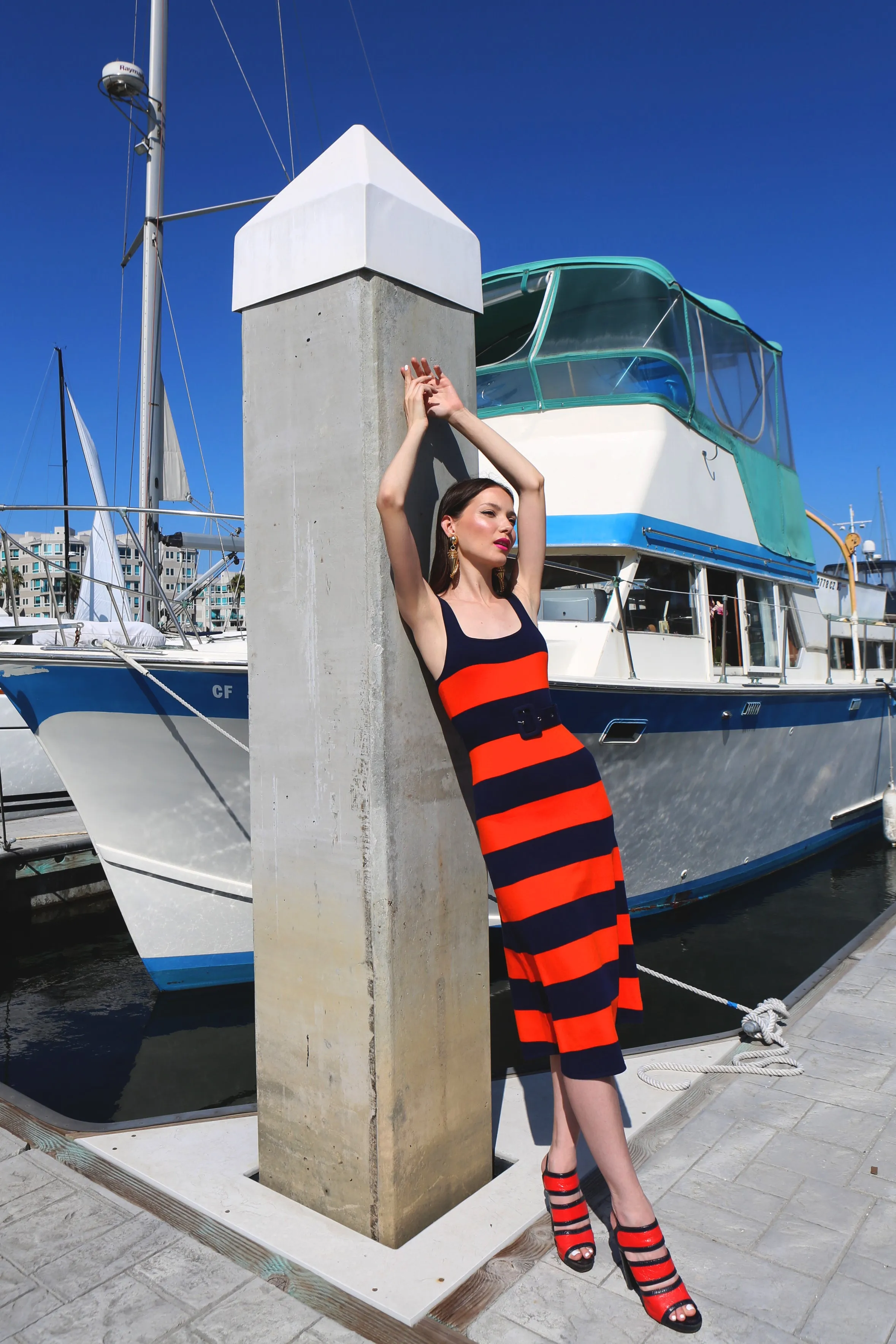 Ferrari / Navy Stripe Gloss Midi Tank Dress