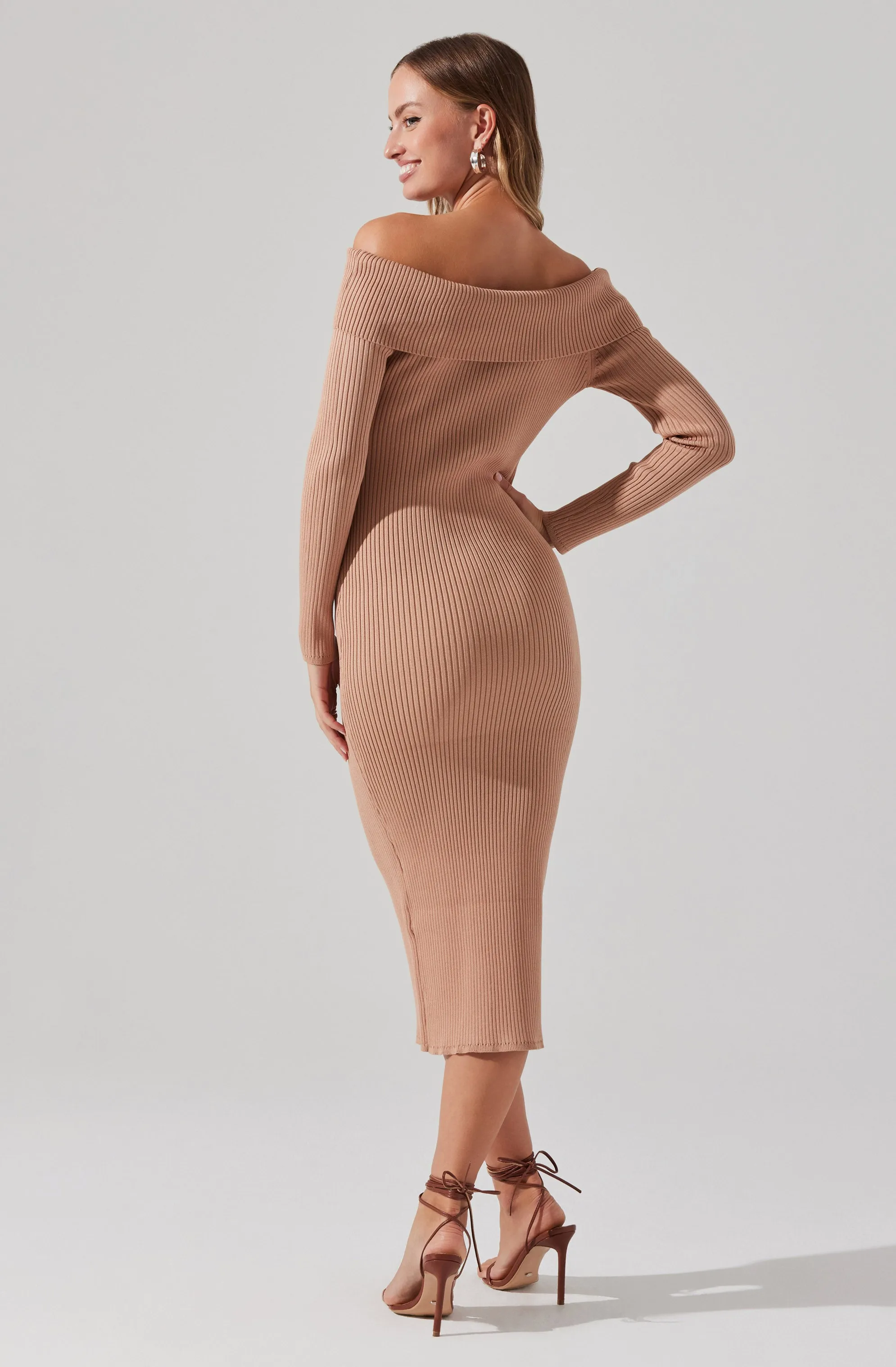 Foldover Long Sleeve Midi Sweater Dress