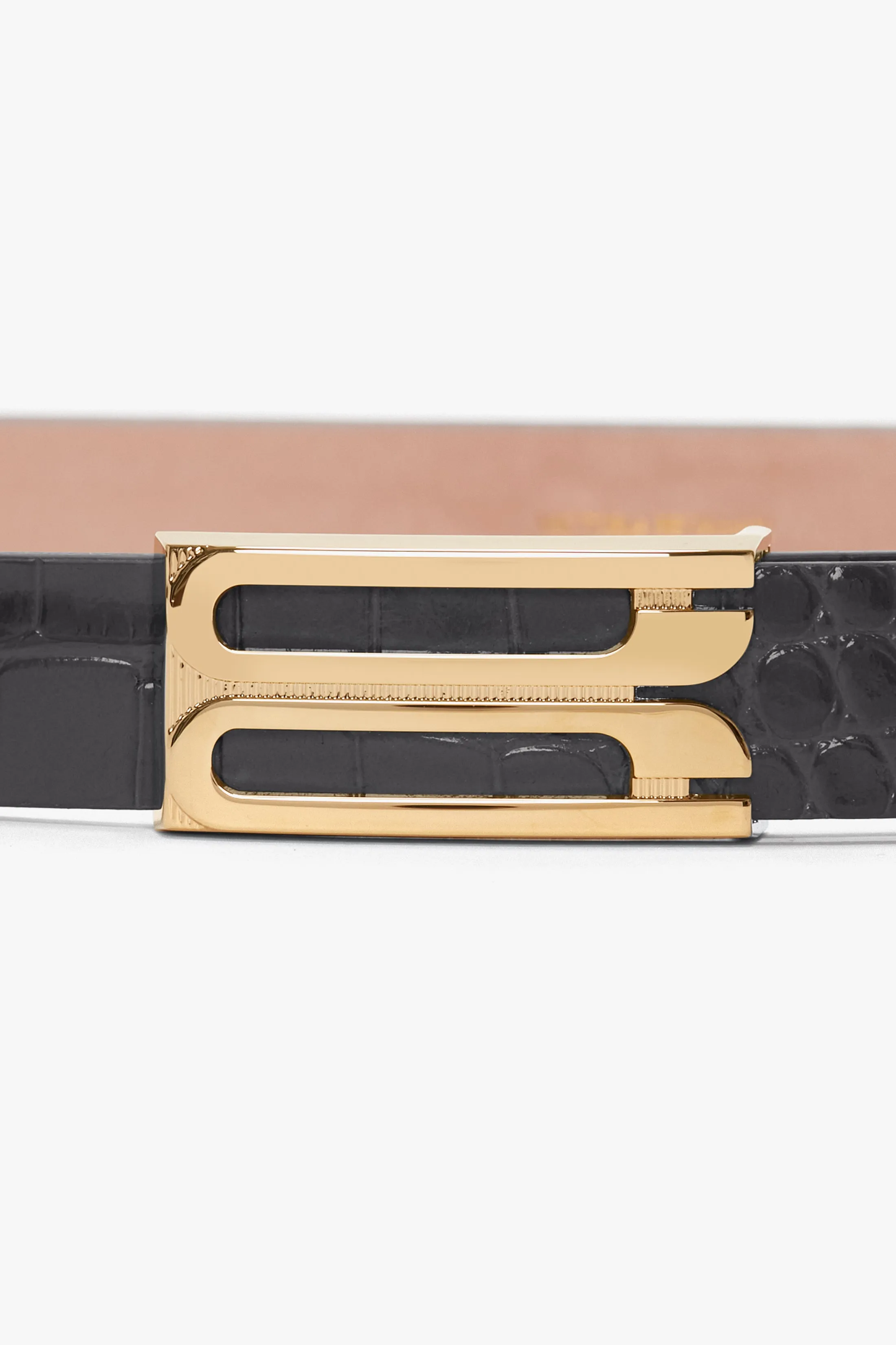 Frame Belt In Slate Grey Croc Embossed Calf Leather