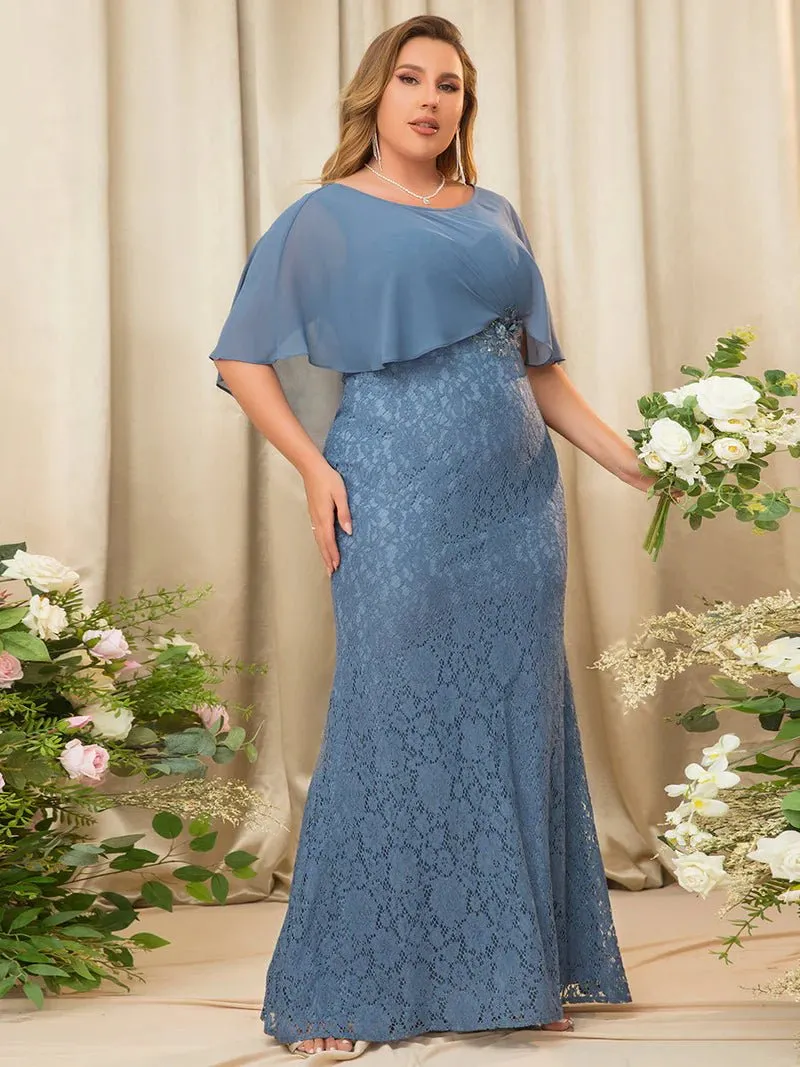 Full Length Lace Chiffon Cape Mother of the Bride Dress