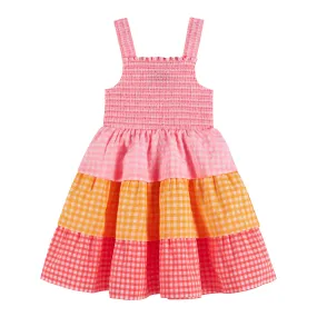 Gingham Three-Tier Dress | Multicolor Neon