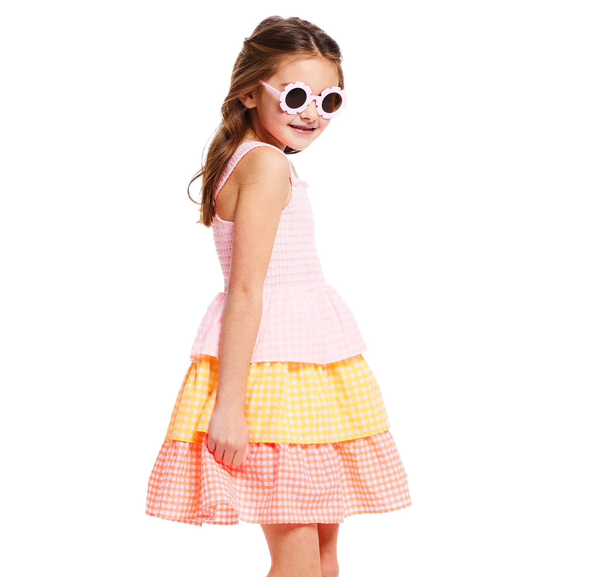 Gingham Three-Tier Dress | Multicolor Neon