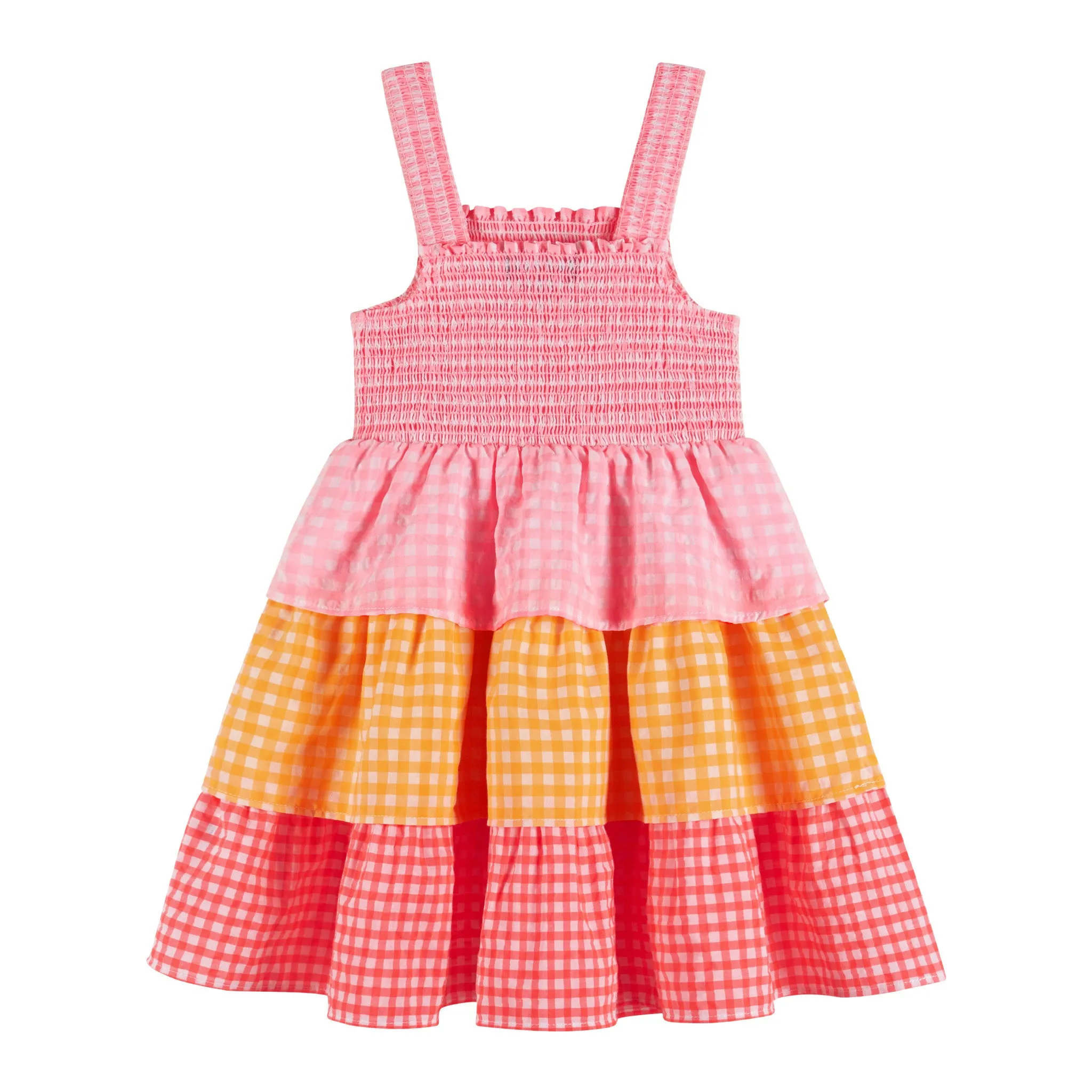 Gingham Three-Tier Dress | Multicolor Neon