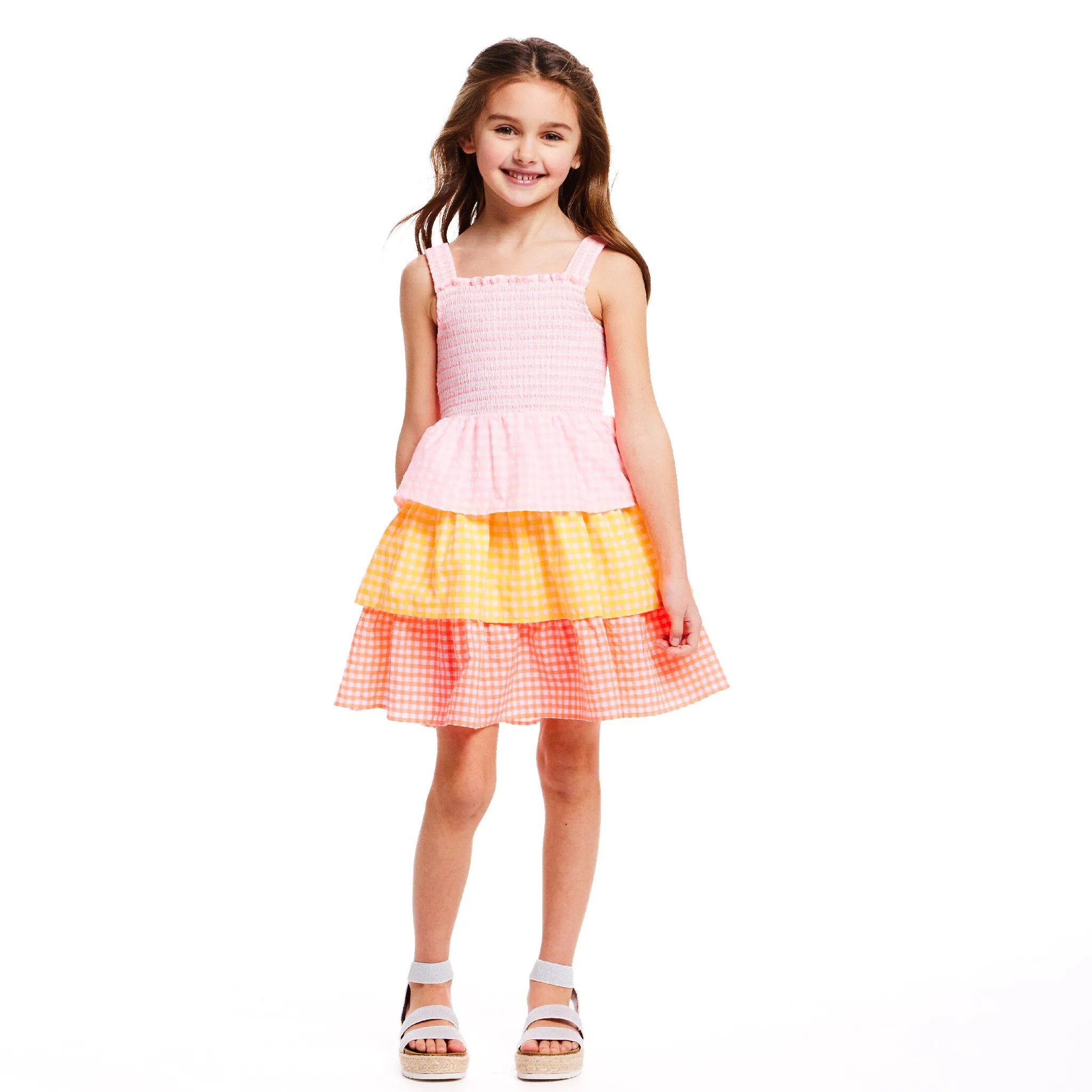 Gingham Three-Tier Dress | Multicolor Neon