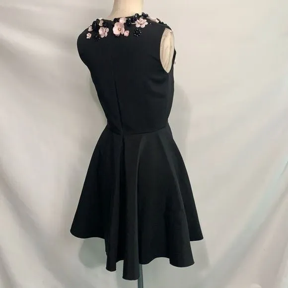 Glambattista Valliblack with 3D pink black flower top dress