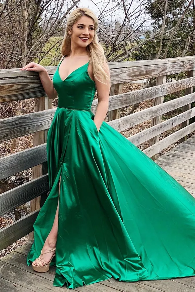 Green Prom Dress with Slit, Homecoming Dress ,Winter Formal Dress, Pageant Dance Dresses, Back To School Party Gown, PC0626