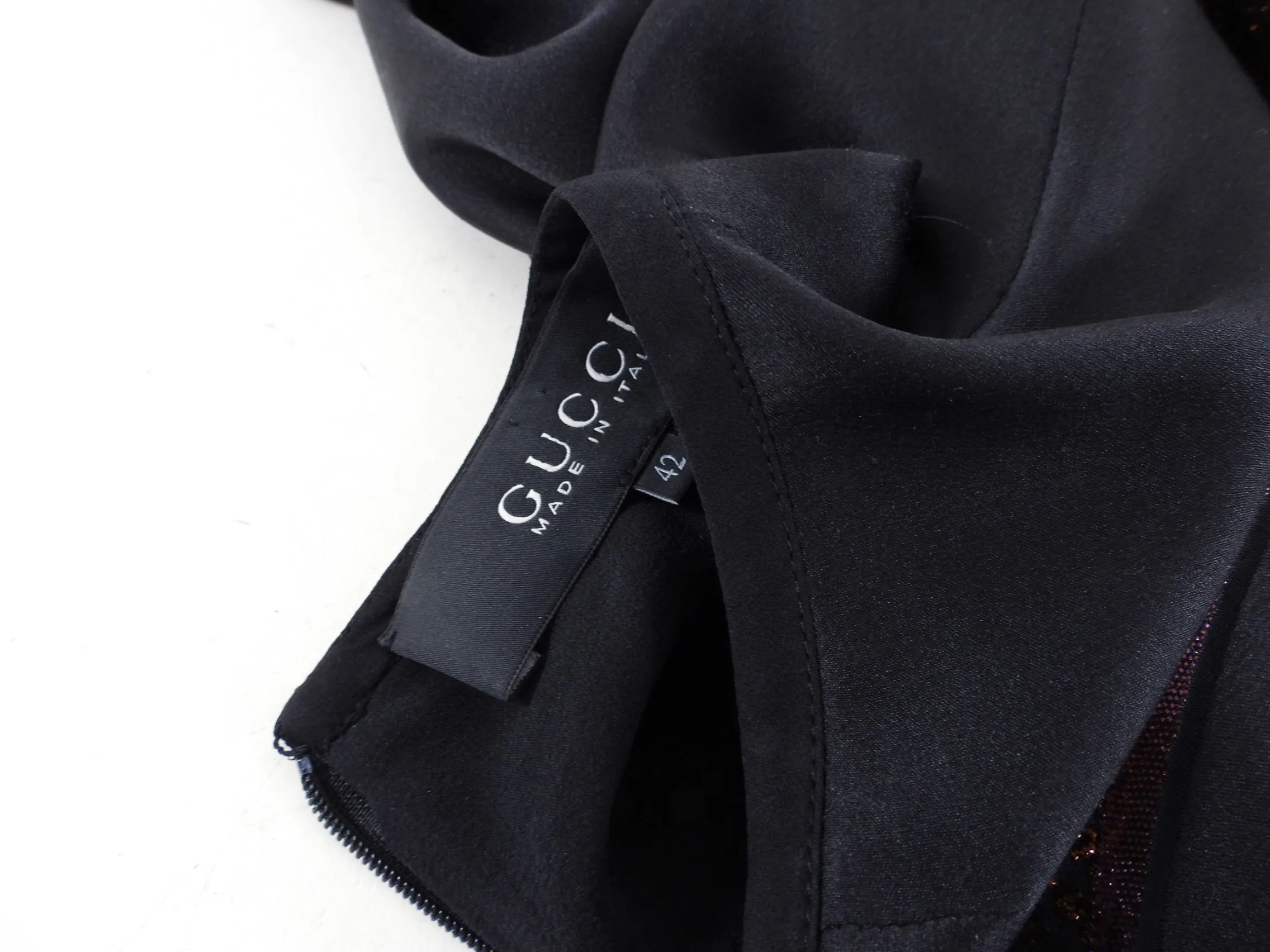 Gucci AW2013 Black Silk and Gold / Purple Brocade Shift Dress - IT42 / USA 6