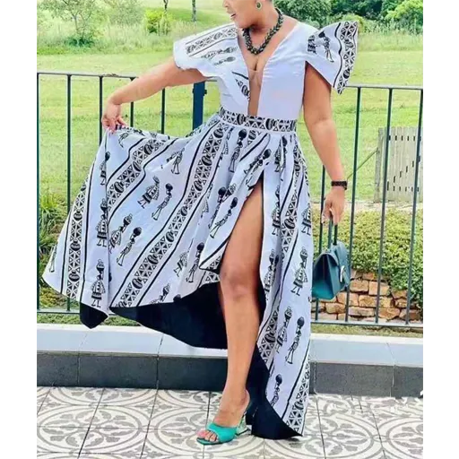 High waisted Slit African Dress