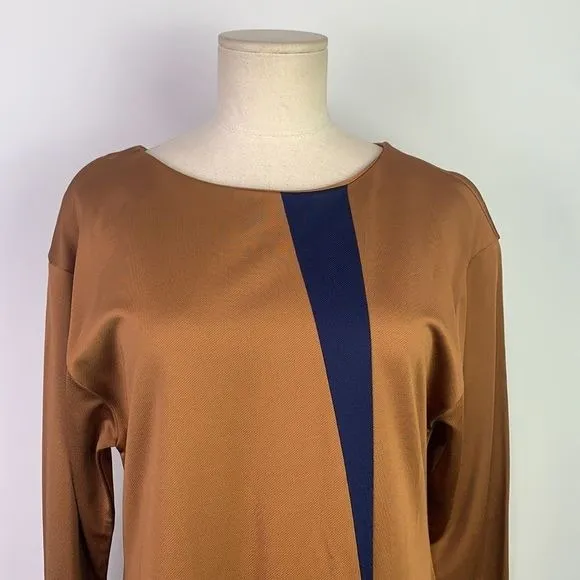 HugoBossNWT brown navy color block midi dress