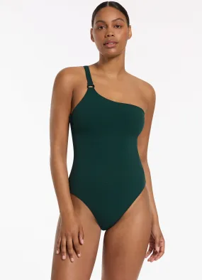 Isla Rib One Shoulder One Piece - Forest