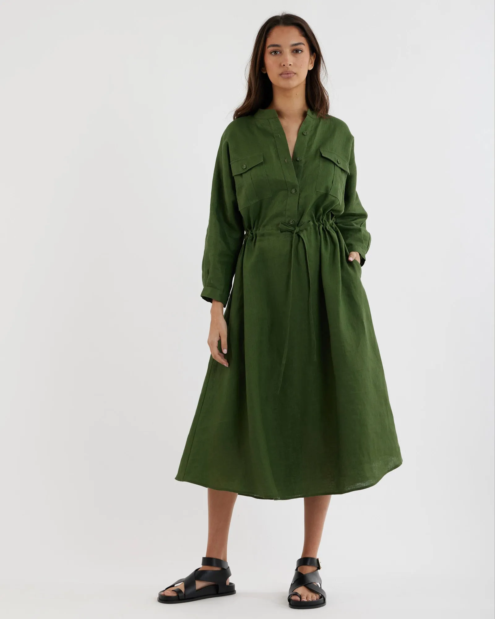 Jade Linen Tunic Dress - Verdant