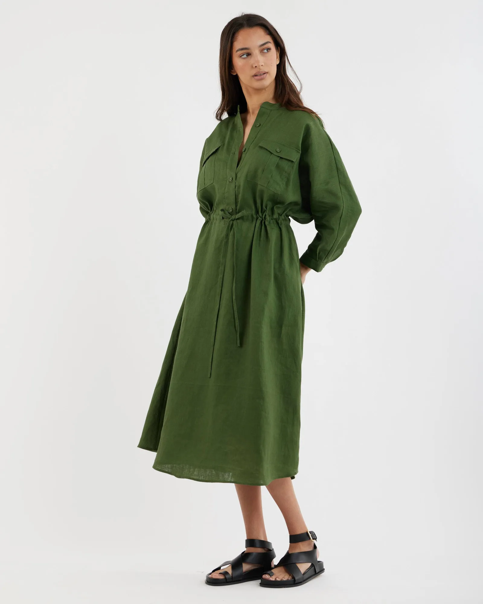 Jade Linen Tunic Dress - Verdant