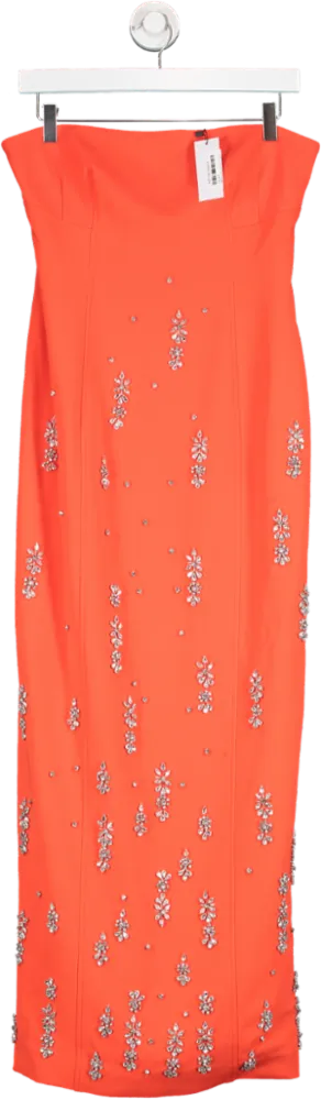 Karen Millen Orange Crystal Embellished Bandeau Maxi Dress UK 10