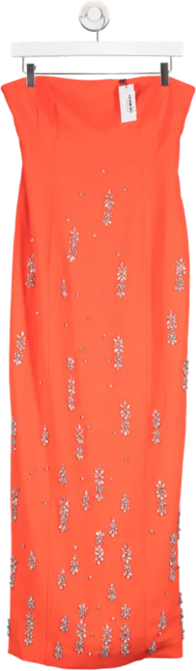 Karen Millen Orange Crystal Embellished Bandeau Maxi Dress UK 10