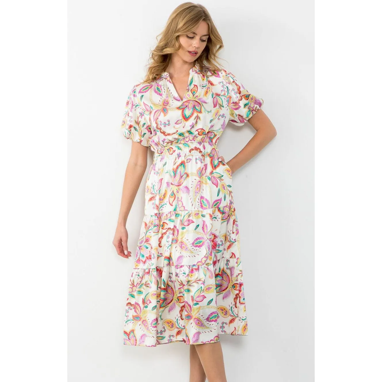 Lana Floral Paisley Print Midi THML Dress