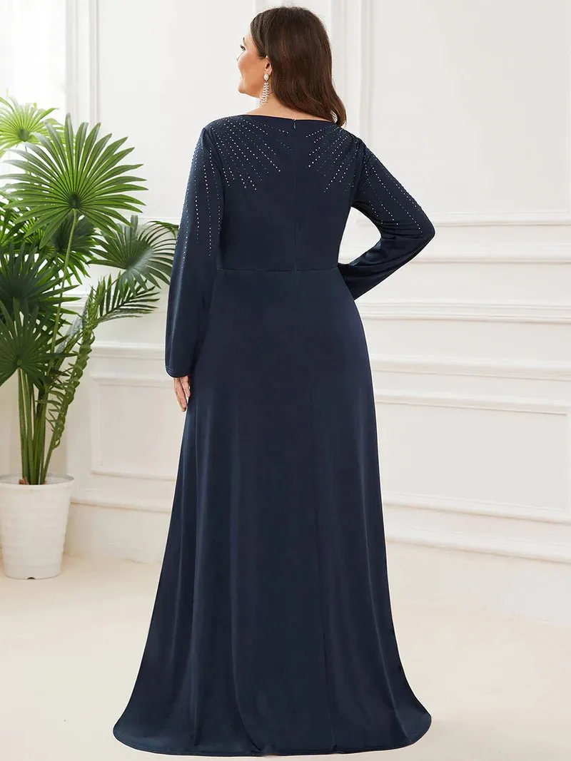 Long Sleeve Flowy V-Neck Mother of the Bride Dress