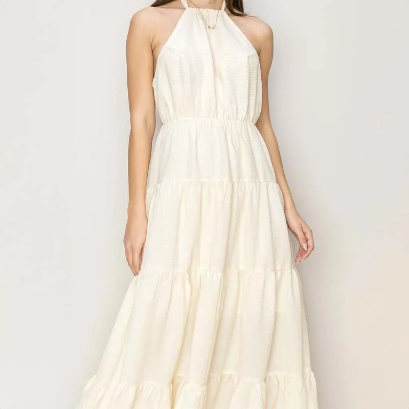 Long Tie Neck White Maxi Dress