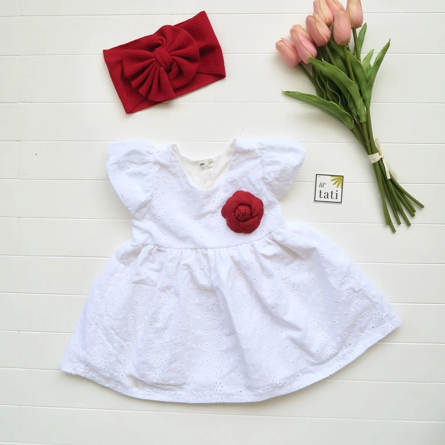 Lotus Dress in Floral Vine White Eyelet