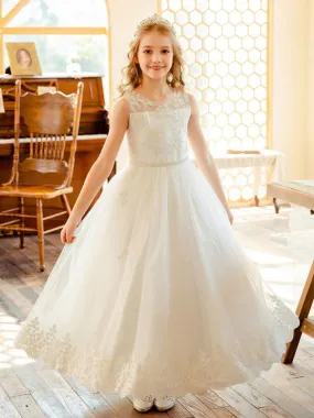 Lovely Ivory Tulle Lace Flower Girl Dresses Sleeveless Princess Dresses for Kids