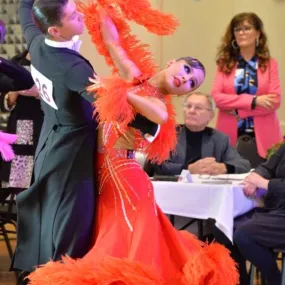 LR Dance Fashion Red Stone Ballroom Gown