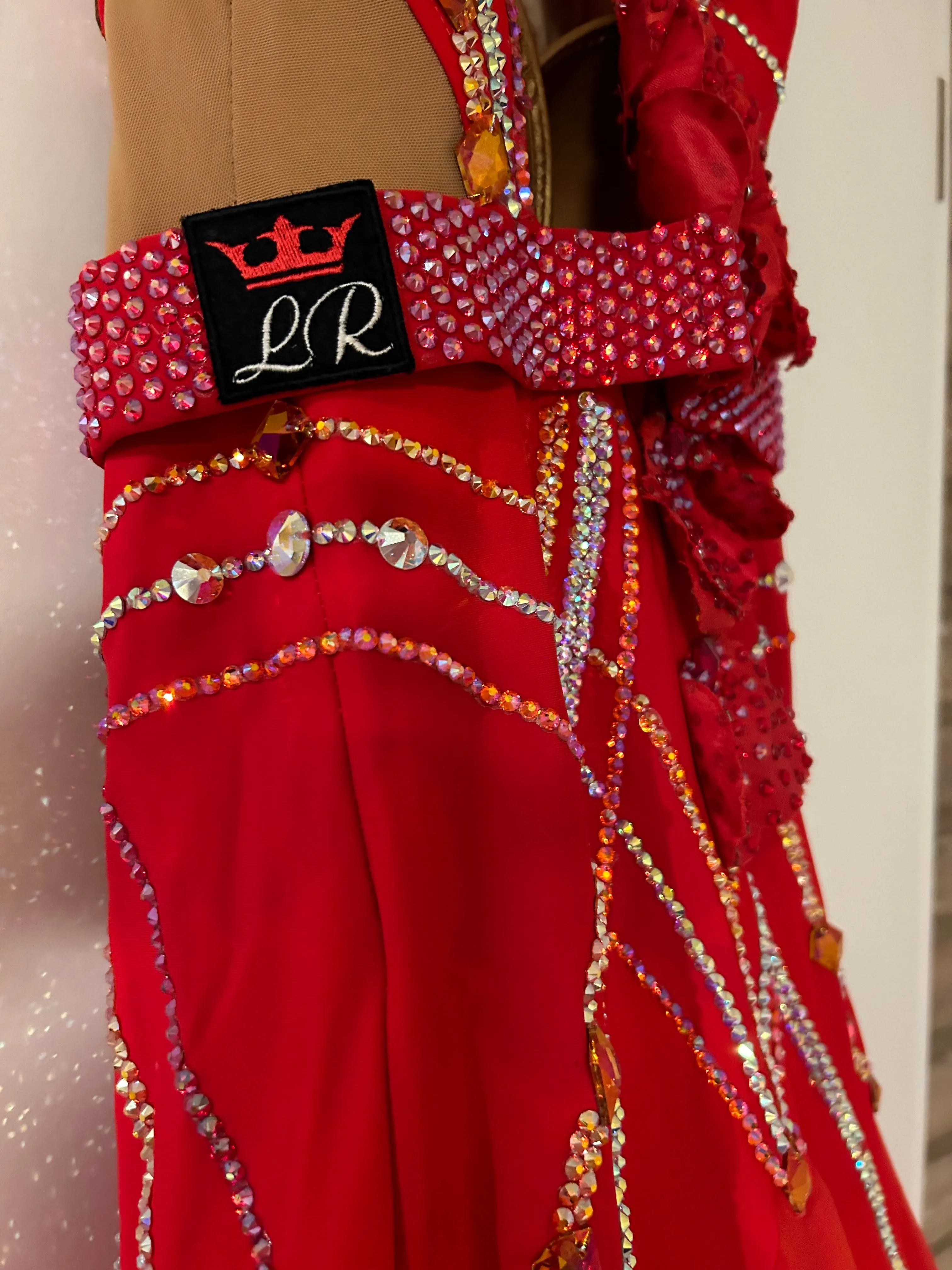 LR Dance Fashion Red Stone Ballroom Gown