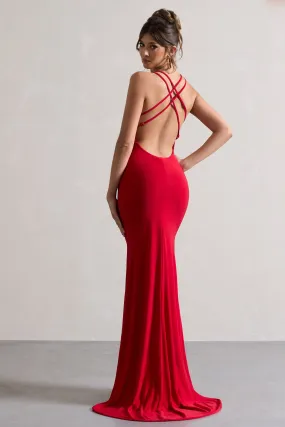 Lucky Day | Red Cross Over Back Fishtail Maxi Dress