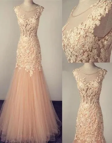 Mermaid Lace Prom Dress Vintage Cheap Long Pink Prom Dress #ER360